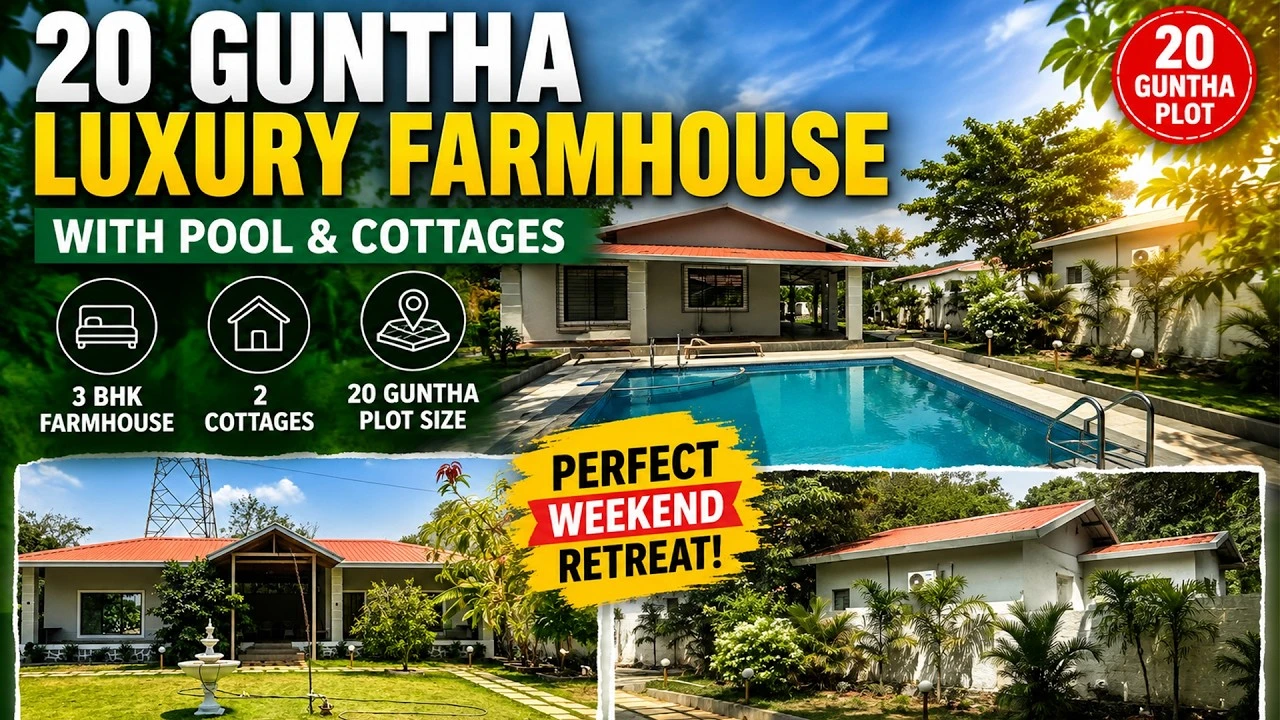 3BHK Farmhouse + 2 Cottages in Karjat | Plot with Pool & Lawn Area