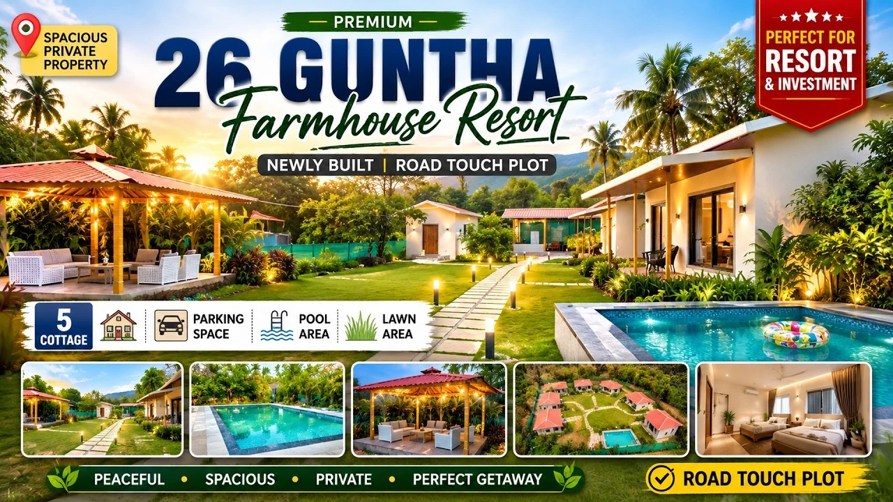  26 Guntha Farmhouse Resort for Sale in Karjat | 5 Cottages, Swimming Pool | Road Touch Property
